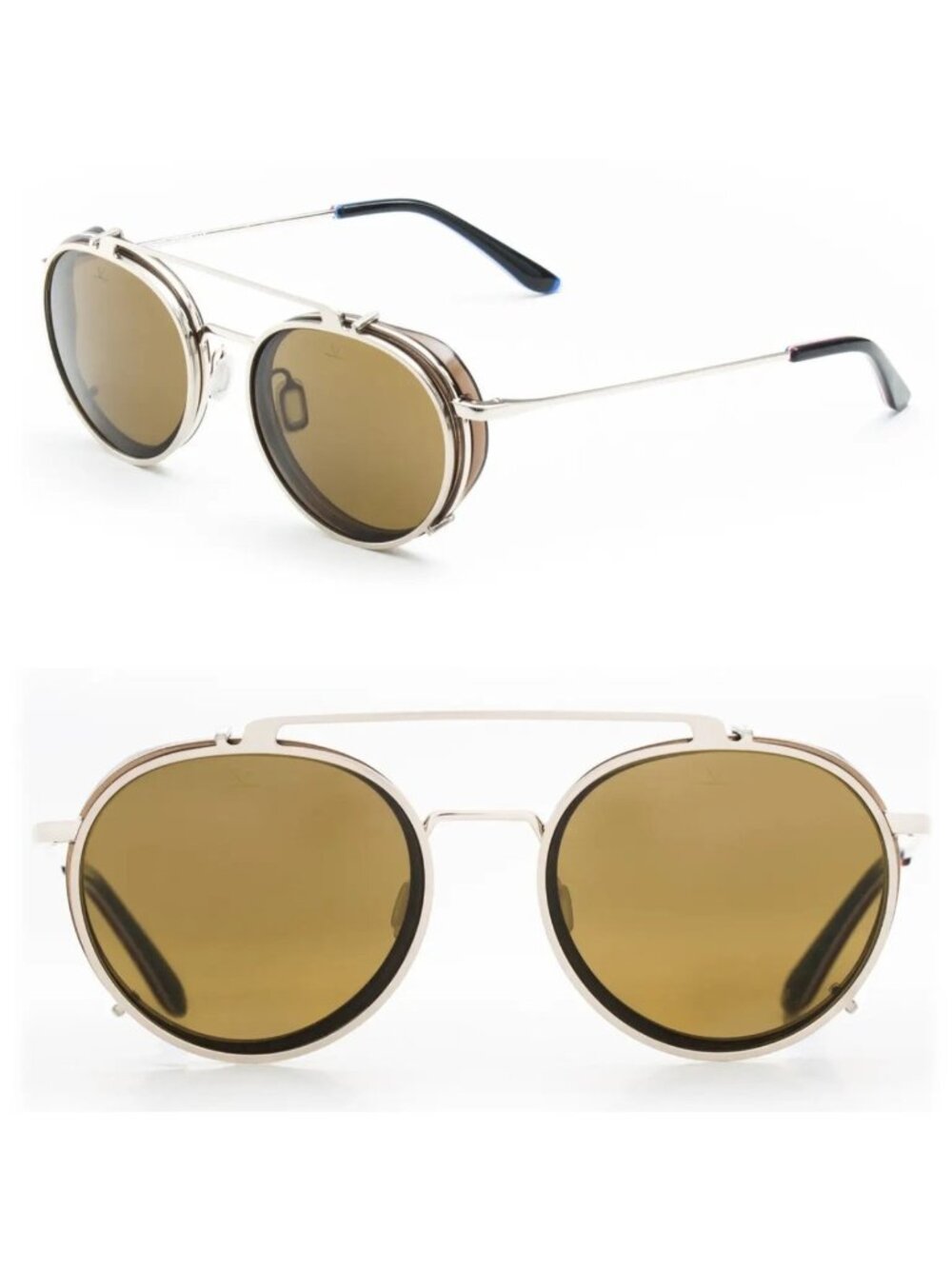 Vuarnet Sun Clip-On VD1808 003 50mm Stainless Steel Titanium Round Sunglasses